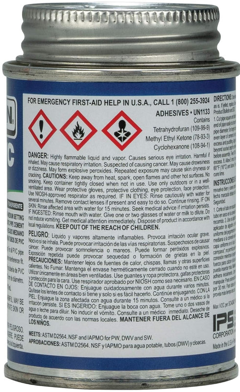 Weld-On 14019 782 PVC Heavy-Bodied Plumbing Solvent Cement, Medium-Setting and Low-VOC, Clear, 1/4 Pint