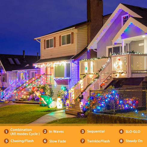 Galavasen 2 Pack 112Ft 300LED 8 Extra-Long Solar Fairy Lights Outdoor Waterproof, Modes Color Changing Solar Powered