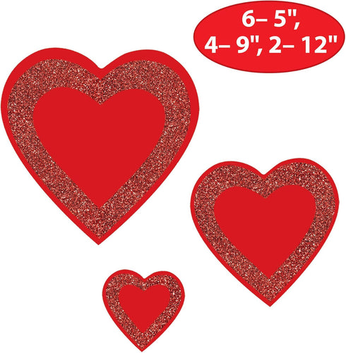 Beistle Piece 5"-12" Red Paper Glittered Heart Cut Outs for Valentine's Day Decorations, Classroom Bulletin Board Décor, Craft Supplies, Made in USA Since 1900 by Beistle