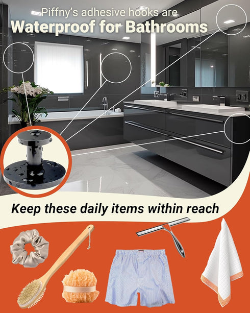 Round Adhesive Hooks for Hanging Towels, Clothes, Keys, and Robes, Black, 4 Pack