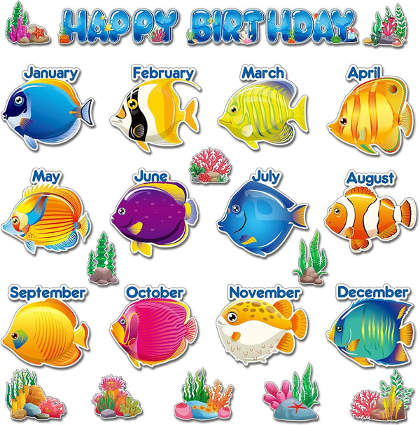 Under The Sea Birthday Bulletin Board Set, Ocean Theme Classroom Decorations, Sea Animals, Tropical Fish Cutouts, Wall