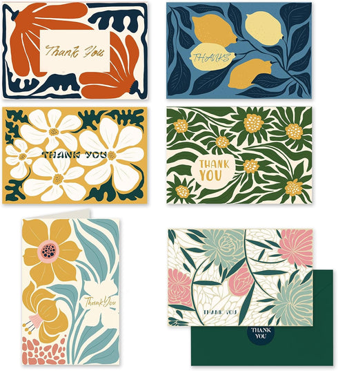 qiqee Color Contrast Flower Thank You Cards Greeting Gift Cards for Handwritten