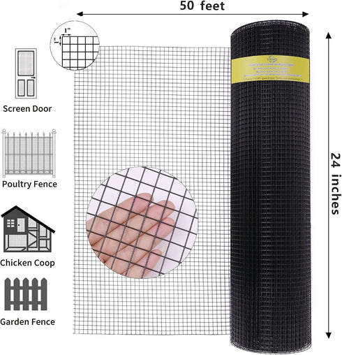 1 inch 24in 50ft 16 Hardware Cloth x Black PVC Coated Welded Wire Fence Wire Mesh Roll Gauge Rabbit Wire Chicken Wire