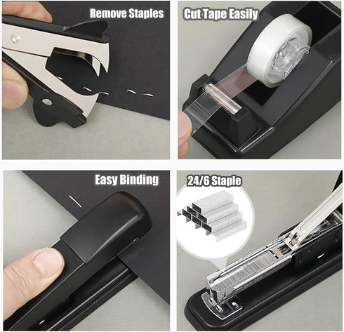 Black Office Supplies Set, Stapler and Tape Dispenser for Women, Gift for Boss Lady, Office Clerks
