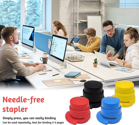 Mini Portable Staple-Free Stapler, 4 Pack, 2-5 Sheet Capacity, Needleless Staplers for Home, School, Office