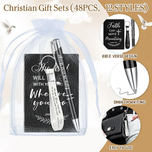 Spakon 192 Pcs/48 Set Christian Gifts Bulk, Bible Verse Bamboo Pens, Prayer Notebooks, Inspirational Religious Gifts