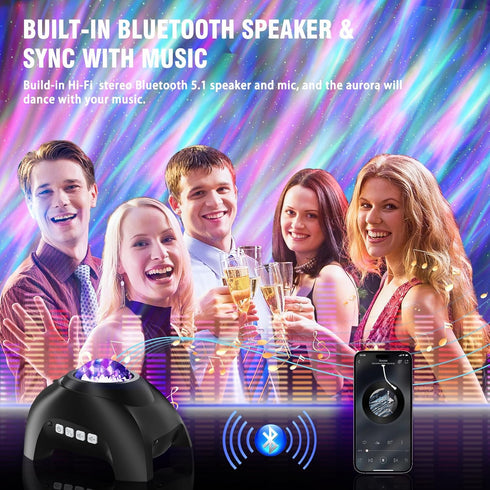 Vinwark Northern Lights Aurora Projector for Bedroom with Music Bluetooth Speaker and White Noise, Galaxy Projector