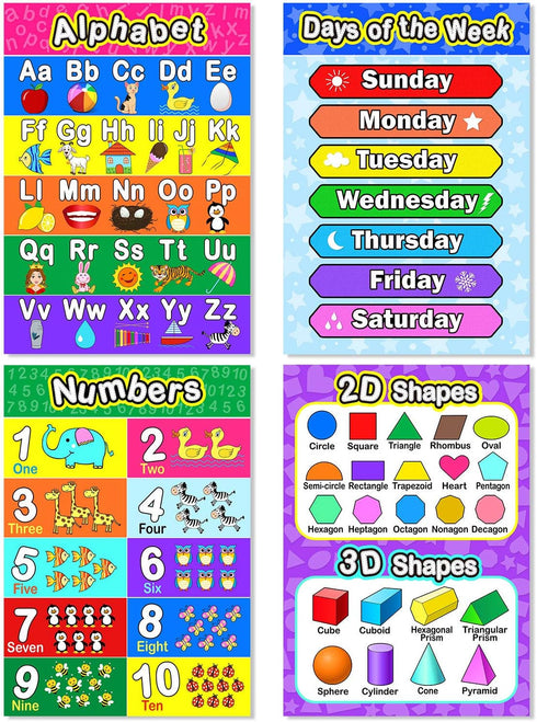 Blulu 8 Educational Preschool Poster for Toddler and Kid Learning, 16 x 11 Inch with 60 Glue Point Dots for Classroom
