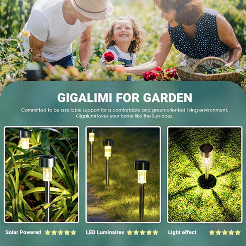 16 Pack GIGALUMI Solar Path Lights Outdoor,Solar Lights Outdoor Waterproof,Stainless Steel LED Landscape Lighting,Solar