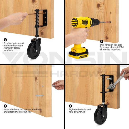 4" Heavy Duty Spring Loaded Gate Caster, Drag Gate Wheels with 360° Swivel for Wooden and Metal Gates