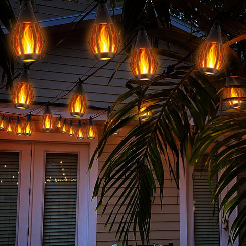 27Ft 10 Bulbs iBaycon Solar Flame Lights, LED Flickering Flame String Light, Outdoor Waterproof Solar Flame Lights