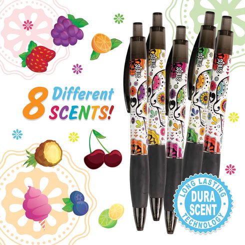 Sugar Skull Smens (2 Pack) - Scented Pens with Black Ink, Medium Point - 8 Count for Fun Writing