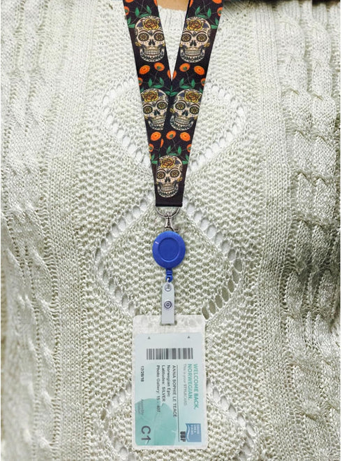 Lucky Line Lanyard with Swivel Snap, Sugar Skull Design (C210), 17 ¼” Long, ¾” Wide