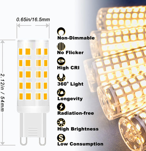 ALIDE G9 LED Bulbs 5W Replace 50-60 Watt Halogen Equivalent, 2700K Soft Warm White, 10 Pack