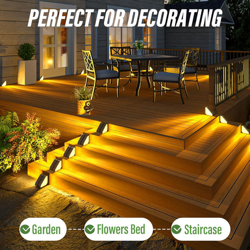 6 Pack, IP65 JSOT Solar Step Stair Lights Outdoor Yard Decor Waterproof Deck Lighting for Outside Solar Powered, Solar