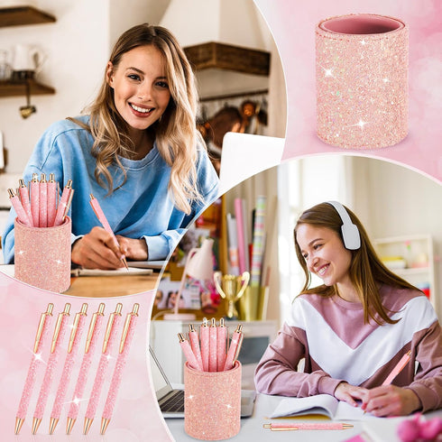 6 BBTO Bling Sequin Pen Holder with Pcs Sequin Click Pens Cute Glitter Retractable Ballpoint Pens, Pencil Cups for Desk