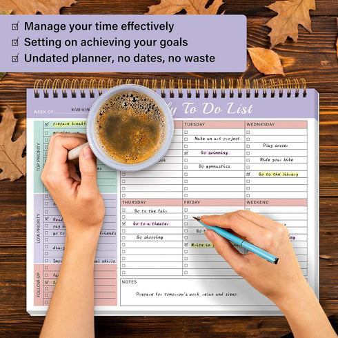 Weekly To Do List Notepad with 52 Undated Sheets, 8.5"×11" Desk Planner Pad for Office and Home
