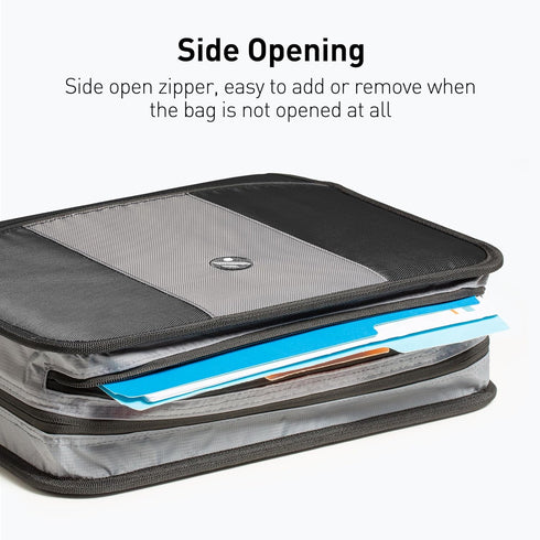 Round Ring 3-Inch Zipper Binder with Expanding Files and Handle, Shoulder Strap Included, Black