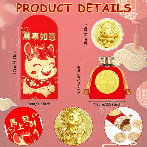 DAVAXI 24 2026 Packets Pcs Horse Coins Red Envelope Chinese New Year Gift Chinese Red Envelopes Lunar New Year Of Horse