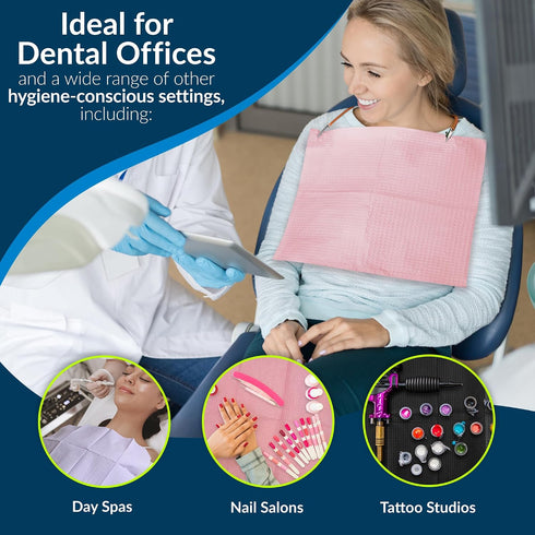 3 13 18 (Pack 500)Disposable BibsEmbossed2-Ply (917466) TIDI Choice Dental Bib, Pink (Mauve), Layers, W x L of Dental