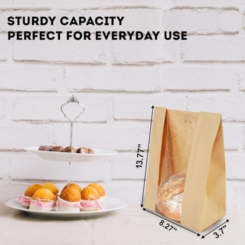 50 Sourdough Bread Bags For Homemade Loaf Kraft Brown Paper Bread Bags with Window and Square Bottom Large Bakery Bag