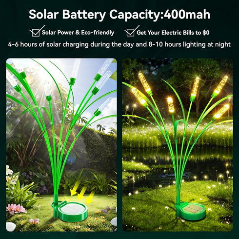 4 Packs 30 Inch 24 Bulbs, IP65 Reeds Solar Garden Light, Garden Solar Light with Intelligent Light Control System