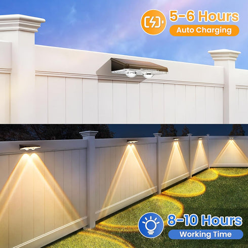 8 Pack 3 IP65 Solar Fence Lights Outdoor - Modes (Warm/Neutral/Cool White), Fence Lights Solar Powered for Outside