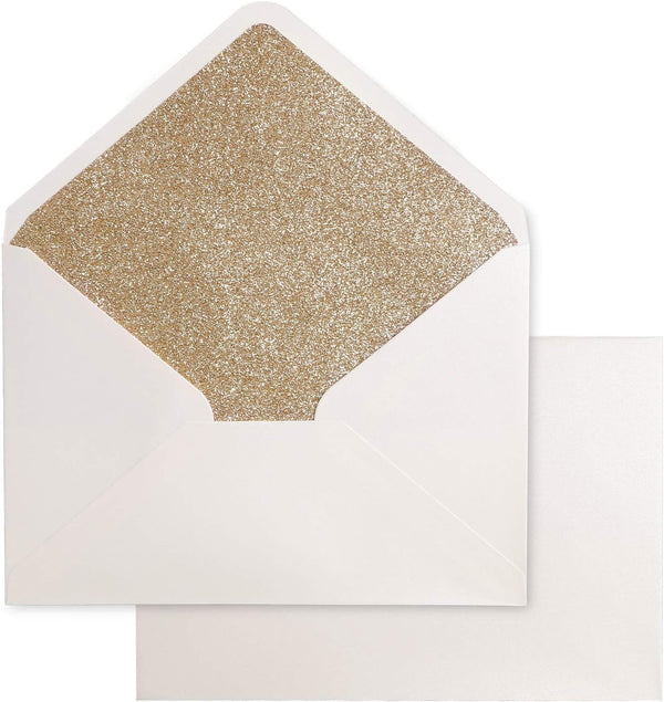PONATIA 50 Pieces/Lot A7 Envelopes, 5.25 x 7.5'' Gold Glitter Shiny Envelopes, Perfect for 5x7'' Weddings, Invitation