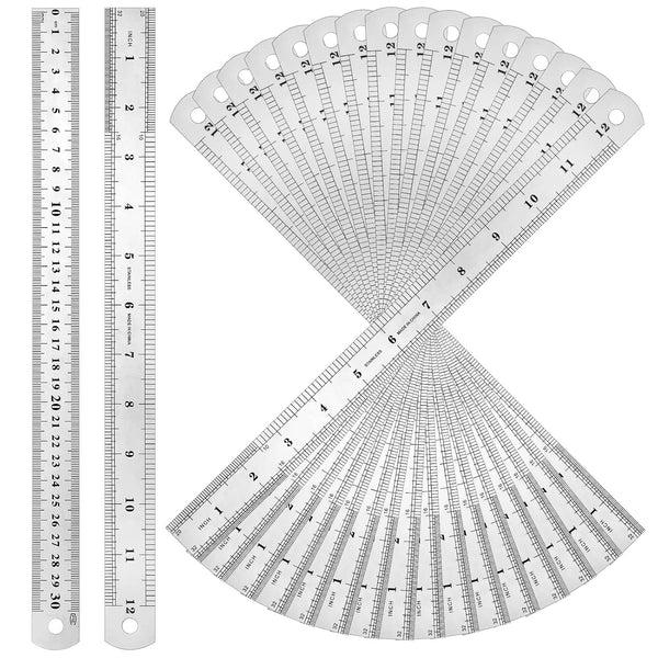 Macarrie 30 Pieces 12 Inch Metal Ruler, Stainless Steel Rulers with Imperial Metric Measurements for School Office Home