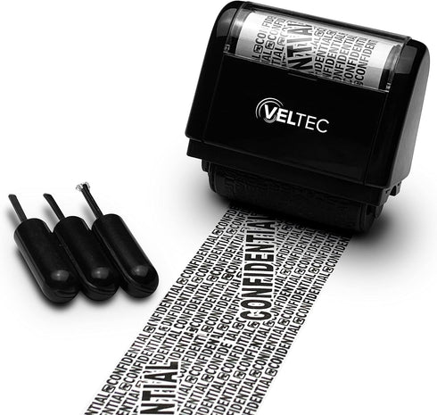 ID Protector Ink Roller - Identity Theft Protection Roller Stamp Set (Black, Stamp + 3 Refills)