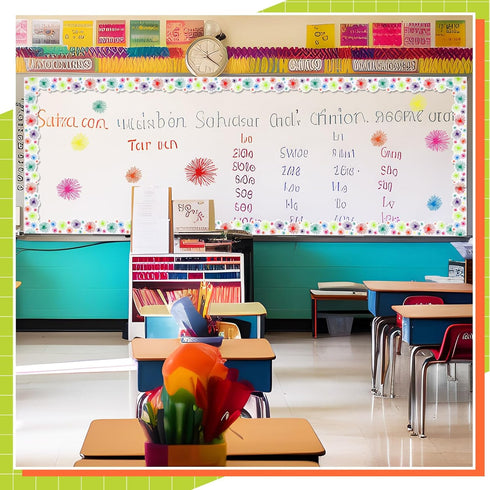 Tenceur 48 ft x 2.76 Inch Large Magnetic Border Rolls - Colorful Pom Pom Magnetic Classroom Bulletin Board