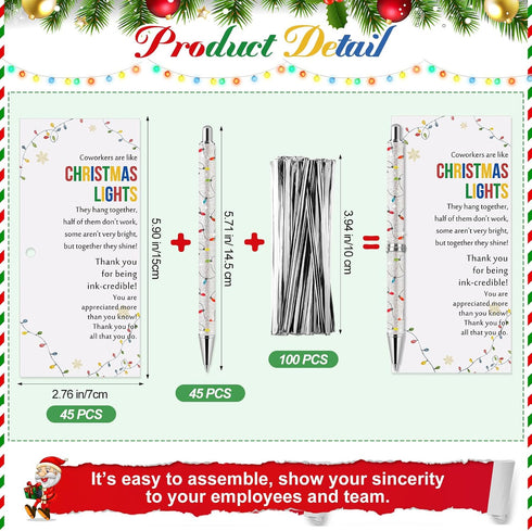 Sayglossy 45 Set Glitter Christmas Pens Gifts Bulk Christmas Employee Appreciation Gifts Ballpoint Pens with Thank You