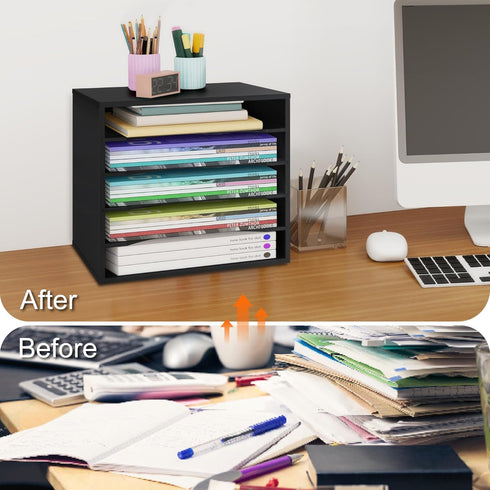 Desk Paper Organizer, Wood Storage Shelves for Office, Adjustable Letter Tray File Sorter for Home Office
