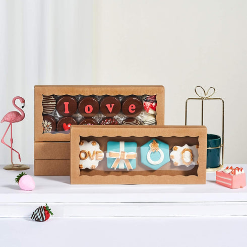 4PCS Premium Kraft Brown Cookie Boxes, 12 x 5 x 1.5 inches Bakery Box for Holiday Cookie Gift Sets
