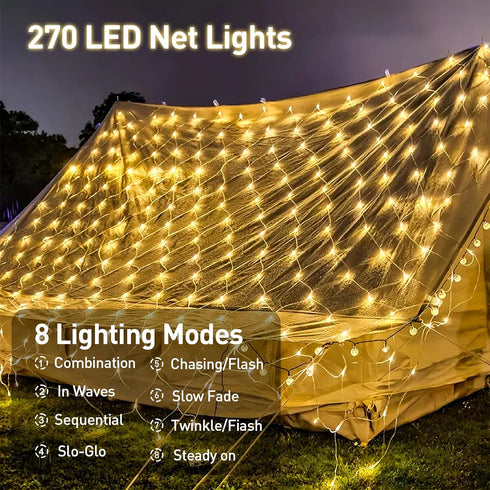 10x10 8 3 Sets, 3010 270 Net Lights Outdoor FT, Modes Connectable Mesh Lights with Plug- Connect FT Coverage, LED