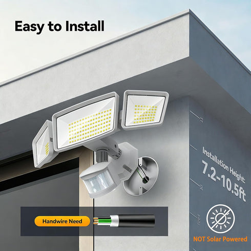 7500LM 150-LED 3-Head 300Wide 4 IP66 TECKNET Motion Sensor Outdoor Lights, Security Light with Remote Control, Angle