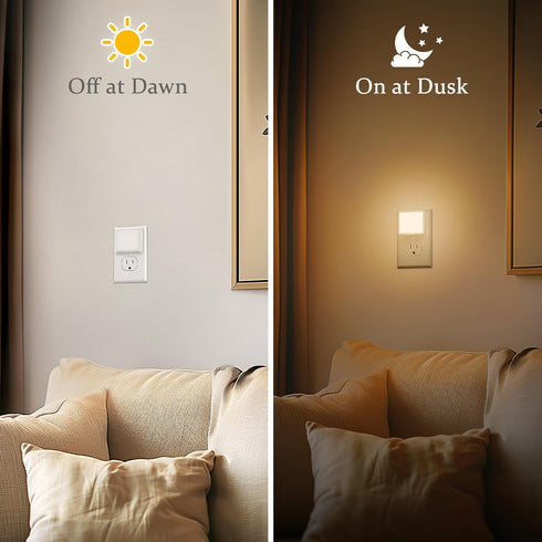 2 Pack, JandCase LED Night Lights - Soft White Night Lights with Dusk-to-Dawn Sensor for Bedroom, Bathroom, Stairs