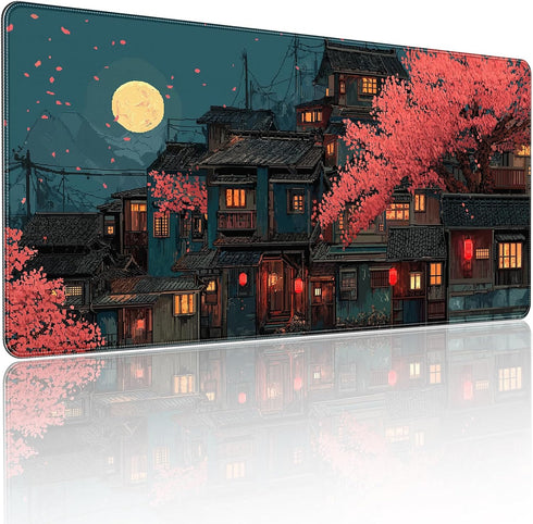 YUANSM Japanese Anime Cherry Blossom Night Scene Mouse Pad, XXL Extended 35.4 x