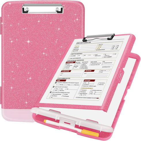 Sooez Glitter Clipboard with Storage, High Capacity Storage Clipboard with Pen Holder, Cute Clip Boards 8.5x11 for