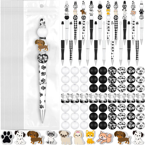 Colarr 24 Sets Plastic Beadable Pens, DIY Pens Making Kit, Black Ink Ballpoint Pen for Women Students