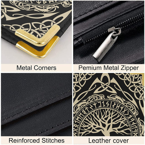 Waitress Book, Vikings Tree Server Books for Waitress with Zipper Pocket, Leather Server Book, Cash Check Bill Receipt