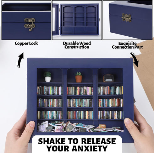 Anxiety Bookshelf Mini Books Display for Stress Relief and Fun Decor Small Decorative Miniature Library Potted Plants