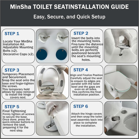 MinSha 17 Inch V/O-Shape Round Toilet Seat with Soft Close - Heavy Duty O-Shape PP Plastic Toilet Seat Replacement |
