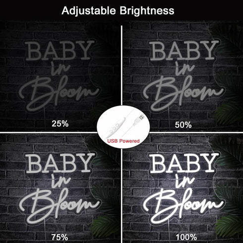 Jannisa Decorations,14.4''X12.5'' Dimmable Baby in Bloom Neon Sign for Baby Shower White LED Neon Lights Sign,USB