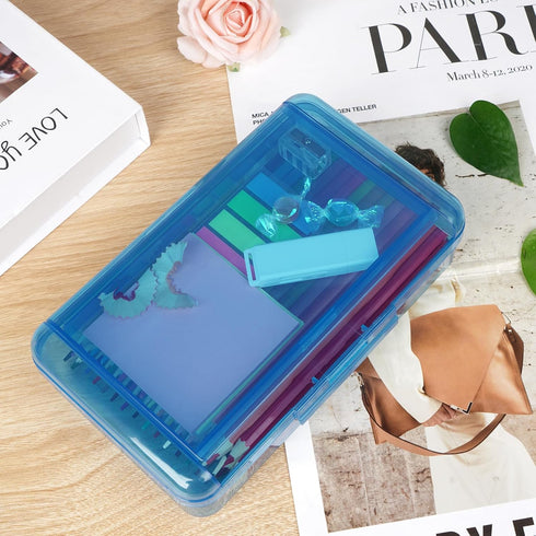 Large Capacity Plastic Pencil Box, Double Layer Pencil Case for Kids and Adults, Hard Crayon Box Storage (Blue)