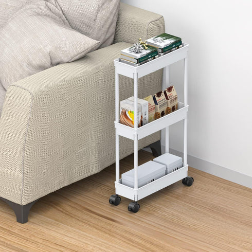 Sooyee 3 Tier Rolling Cart with Wheels, Slim Storage Cart, Narrow Storage Cabinet, Under Desk Storage, Rolling Utility