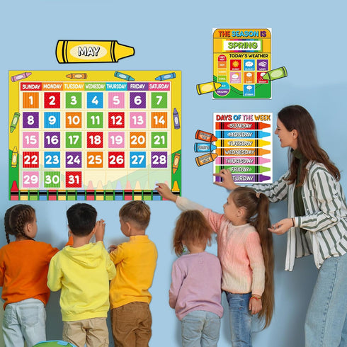 Set Colorful Crayon Calendar Bulletin Board Crayons CTP Bulletin Board Calendar Seasons Weather Chart Crayon Classroom