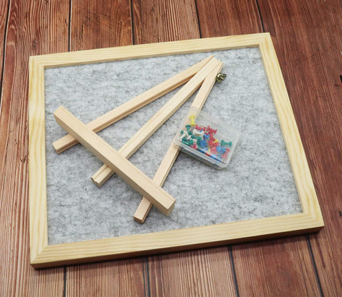 Framed Felt Bulletin Board 13 x 11 inch with Tabletop Stand, Memo Message Pin Board for Home Office, Push Pins Included