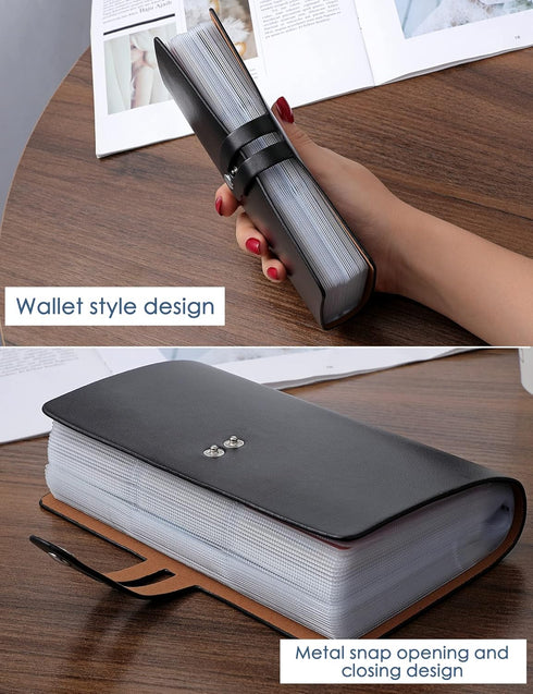 RFID Black Credit Card Holder, Leather Business Card Organizer with 96 Slots, Protector for Important Documents