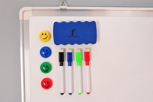 White Board Cork Board Combo, 24x18 in Dry Erase Board with Cork, 1 Magnetic Eraser, 4 Markers, 4 Magnets